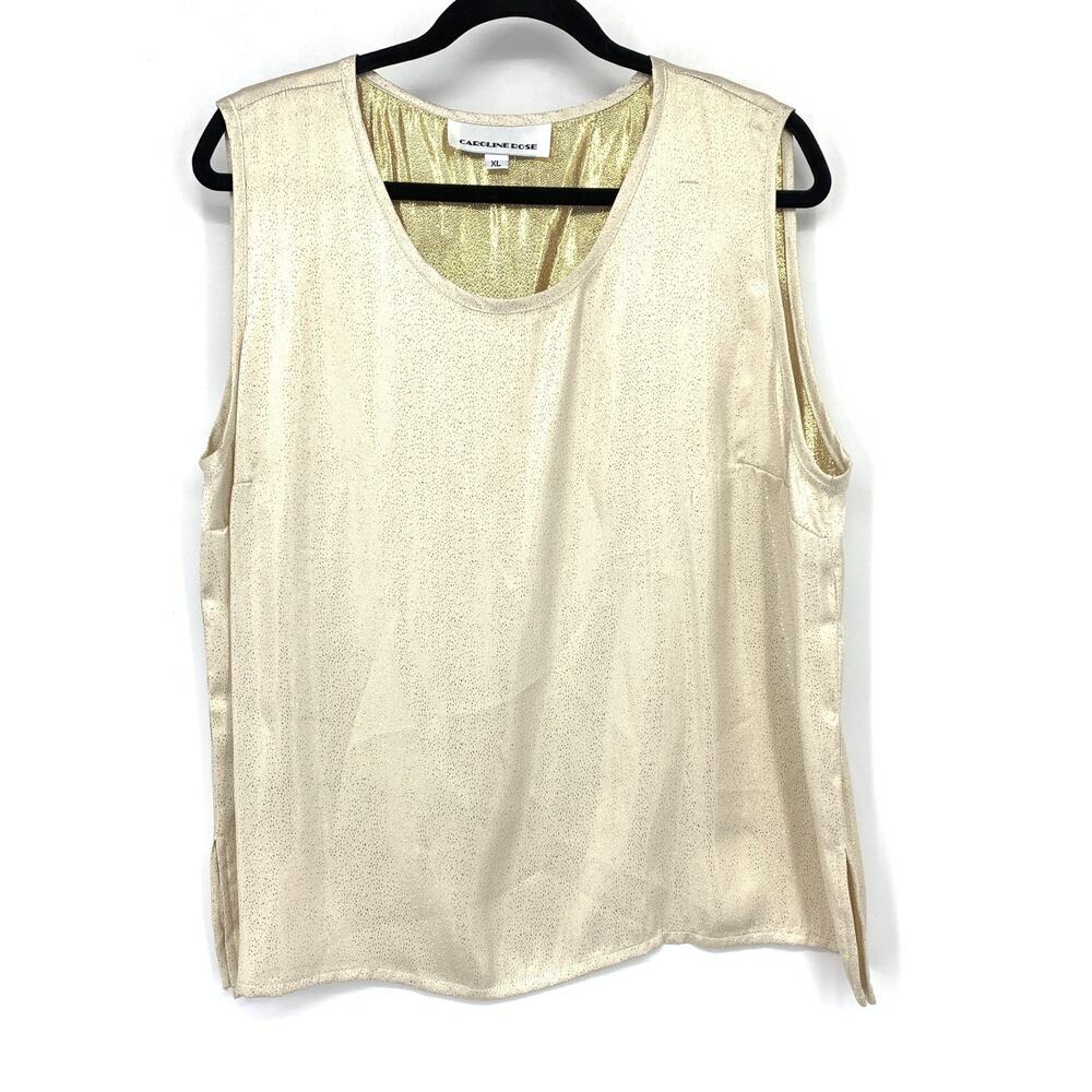 Caroline Rose Top Womens XL Gold Metallic Sleeveless Scoop Neck Wide Straps